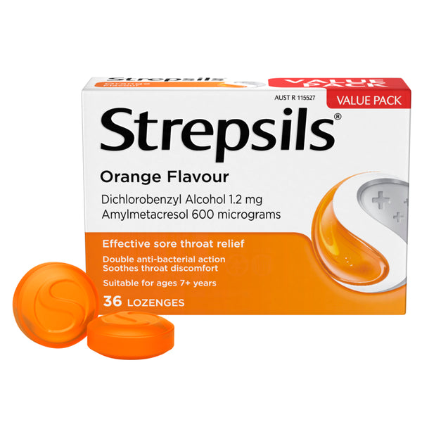 Strepsils Sore Throat Relief Orange Lozenges 36 Pack