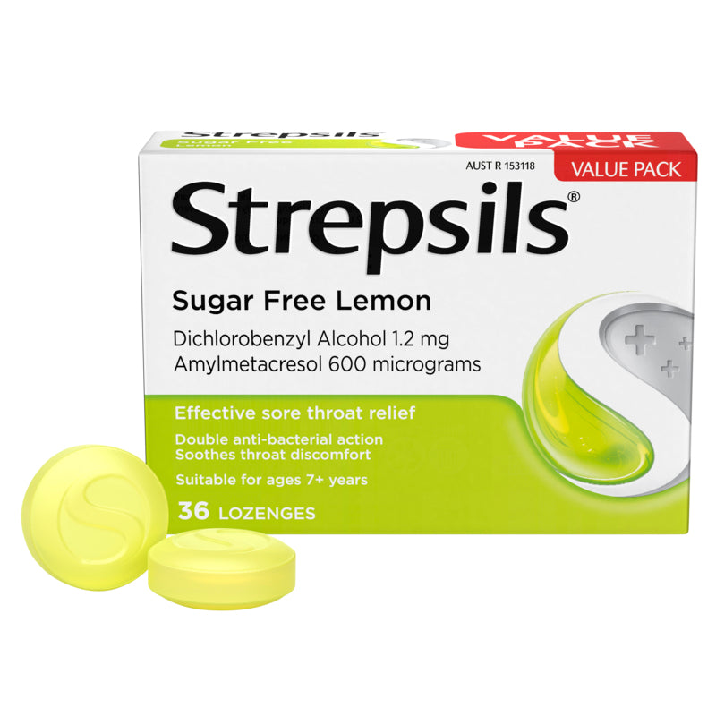 Strepsils Sore Throat Relief Sugar Free Lemon Lozenges 36 Pack