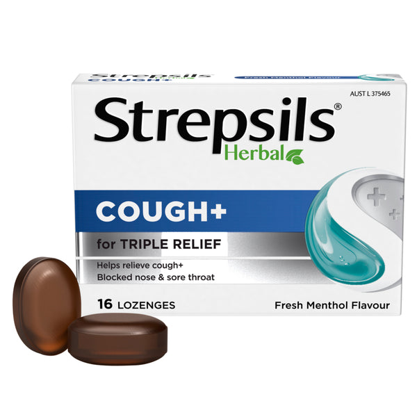 Strepsils Herbal Cough + Lozenges Fresh Menthol 16 Pack