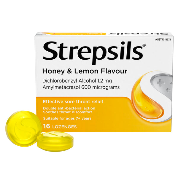 Strepsils Sore Throat Relief Honey & Lemon Lozenges 16 Pack