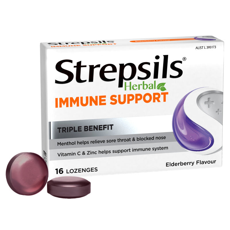 Strepsils Herbal Immune Support Lozenges Elderberry 16 Pack