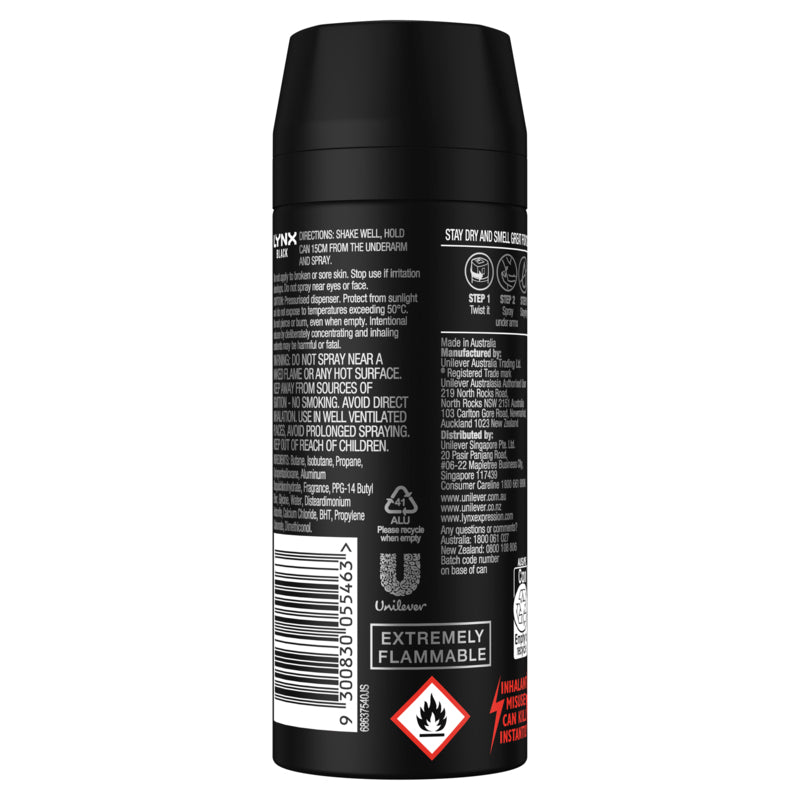 Lynx Black Deodorant With Frozen Pear and Cedarwood Scent 165ml