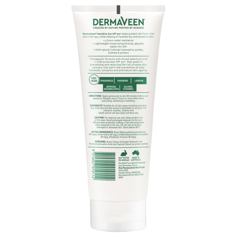 Dermaveen Sensitive Sun Moisturising Face & Body Cream SPF 50+ 200g