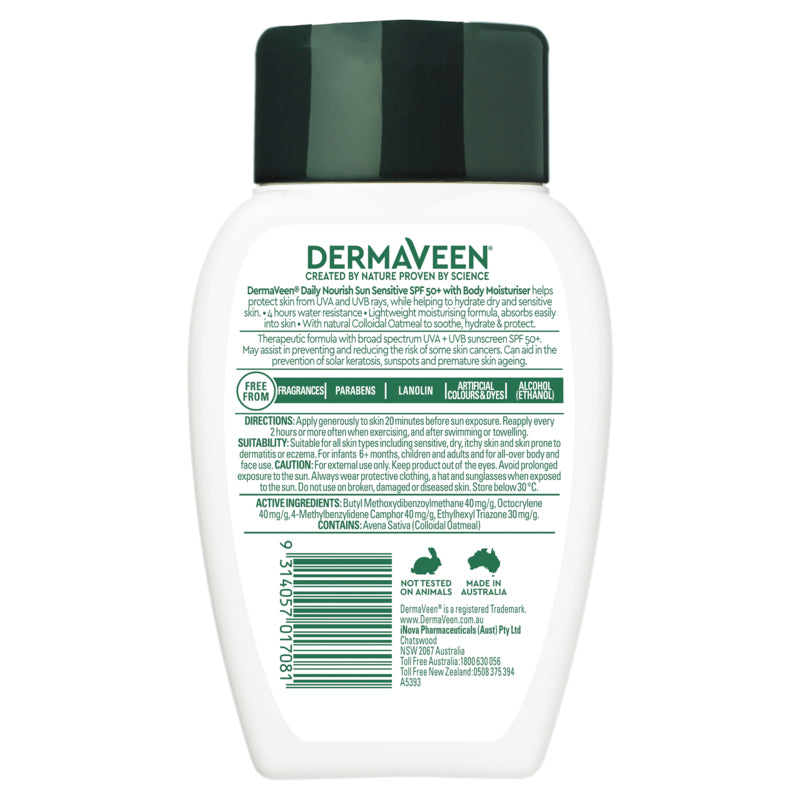 Dermaveen Sensitive Sun SPF 50+ Moisturising UVB+UVA Sunscreen Face & Body Cream 250g