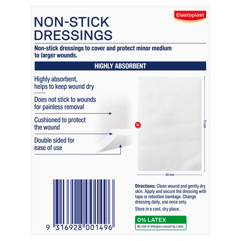 Elastoplast Non-Stick Dressing 5cm x 7.5cm 5 Pack