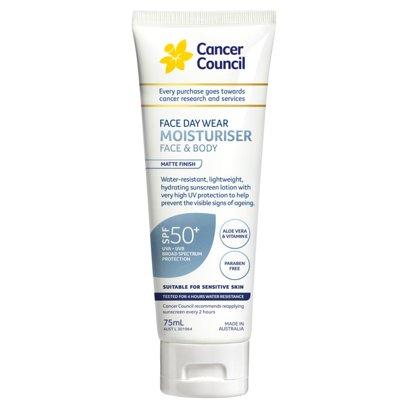 Cancer Council Face Day Wear Moisturiser Face & Body Matte Finish SPF50+ 4HR Water Resistant 75ml