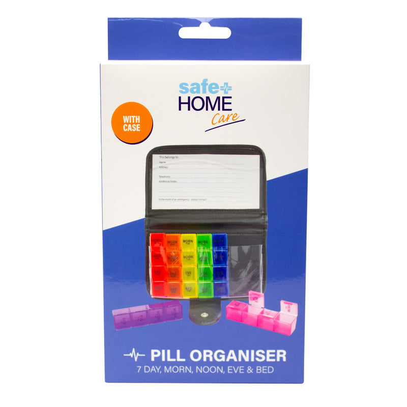 Safe Home Care 7 x Daily Pill Boxes Morning, Noon, Evening & Bed With Case