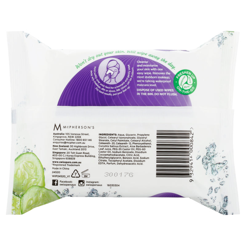 Swisspers Cucumber Cleansing Facial Wipes - 25 Pack