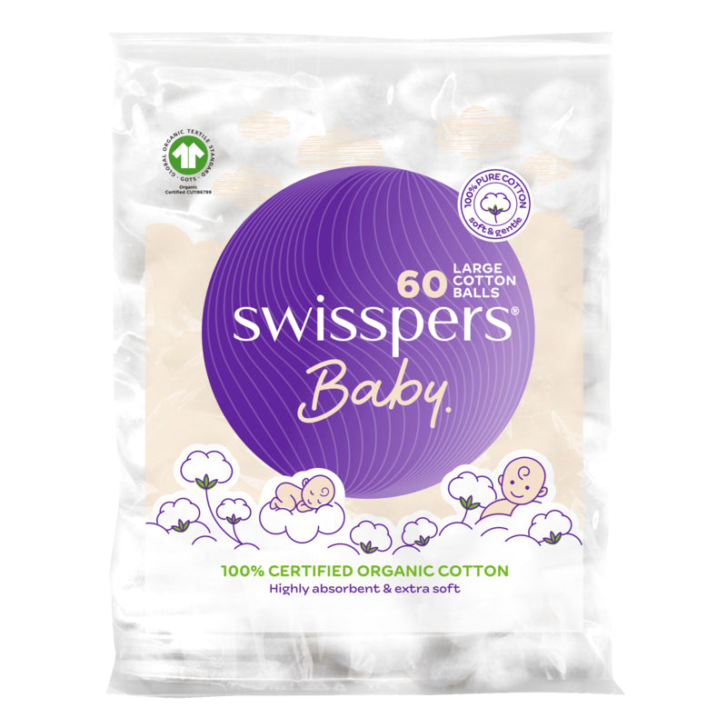 Swisspers Baby Organic Large Cotton Balls - 60 Pack