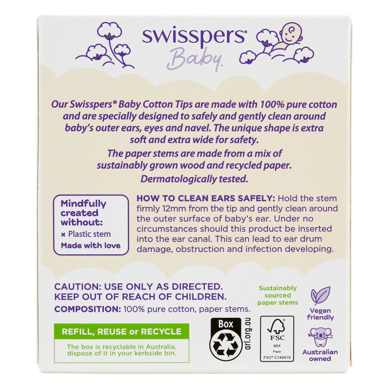 Swisspers Baby Cotton Tips Paper Stems - 40 Pack