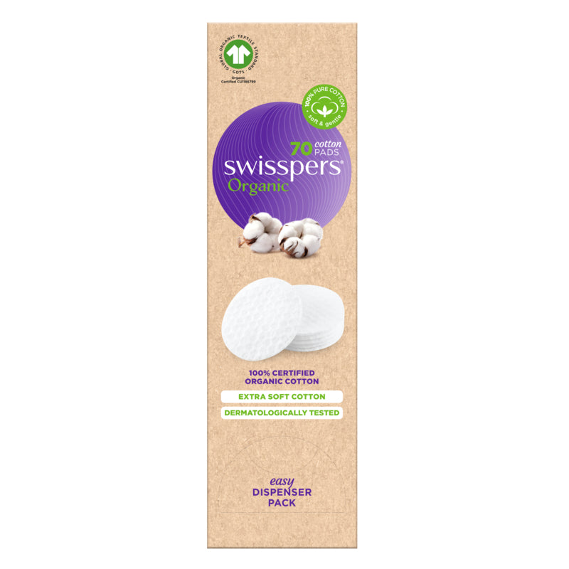 Swisspers Organic Cotton Pads Eco Dispenser - 70 Pack