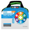 Mini Modulator first aid kit packaging with colorful design and text on a white background