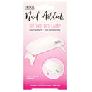 ArdDoll Professional Nail Addict UV/LED gel lamp in its retail packaging, featuring a white compact lamp and USB cable on a pink gradient backing card.
