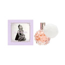 Perfume bottle with a decorative box featuring a photo of Audrey Hepburn on a white background