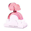 Pink and white perfume bottle with cloud design on a white background