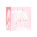 Pink makeup box with 'mae' branding and a woman's face on a white background