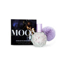 Perfume bottle with packaging labeled 'Moonlight by Ariana Grande' on a white background