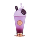 Purple and pink perfume bottle with ice cream cone on a white background