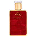 Red and gold Armaf Uniq perfume bottle on a white background