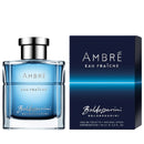 Baldessarini Ambre Fresh Eau de Toilette 90ml bottle and packaging, with a predominantly blue color scheme and reflective surface.