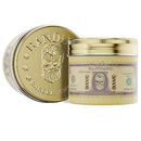 A gold metal tin of Bandit Barber Shop hair product, shown with one lid leaning behind the jar on a white background. The label has a vintage dollar bill design with a portrait and purple text.