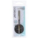 A pair of basicare tweezers with a black magnetic holder, packaged in a clear plastic blister pack with a white and light blue backing card.