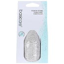 A pumice stone exfoliating body scrub in a clear blister pack with a white and light blue backing card. The brand name 'basicare' is printed vertically on the left side of the card.