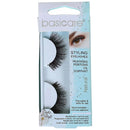 Basicare Styling Eyelashes in their retail packaging, featuring a pair of black reusable false eyelashes on a white and light blue card with an eye illustration.