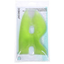 A bright lime green hot soothing eye gel mask in its original clear plastic retail packaging with a white backing card. The brand name 'basicare' is printed vertically on the left side of the card.
