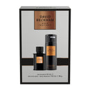 David Beckham perfume set packaging with two bottles and a box on a white background