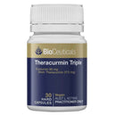 BioCeuticals Theracurmin Triple supplement bottle with a white cap and a label featuring navy blue, gold, and white sections.