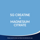 Text '5G Creatine + Magnesium Citrate' on a blue background with a white border.