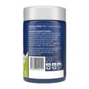 Back label of a supplement container with text and a barcode on a white background
