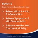 Orange background with white text listing benefits of Bioglan Curcumin Double Strength