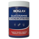 Bottle of Bioglan Glucosamine + Chondroitin + MSM supplement on a white background