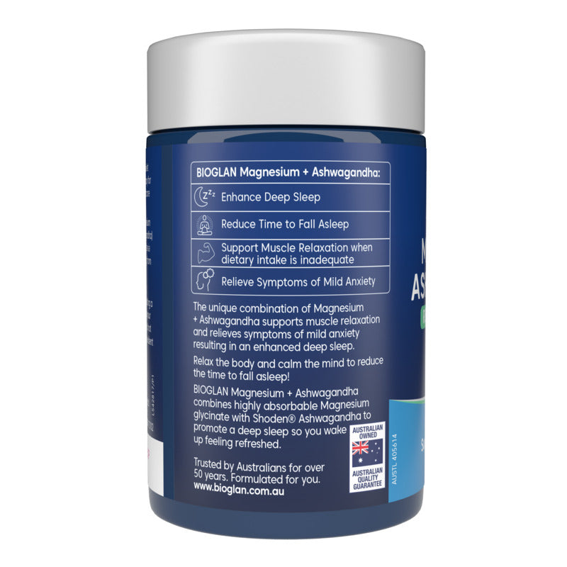 Bioglan Magnesium + Ashwagandha Sleep + Relax 60 Tablets