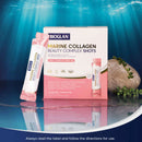 BIOGLAN Marine Collagen Beauty Complex Shots packaging on a reflective surface with underwater background