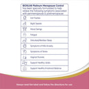 BIOGLAN Platinum Menopause Control label with symptom relief list on a white background