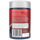 Supplement container with red label and white cap on a white background