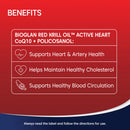 BIOGLAN RED KRILL OIL Active Heart CoQ10 + Policosanol benefits on a red background