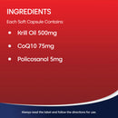 Ingredients list for a soft capsule on a red background