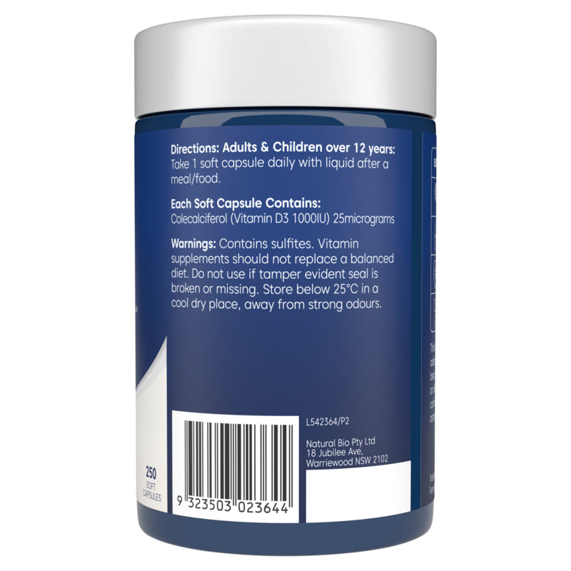 Bioglan Vitamin D3 1000 IU 250 Capsules