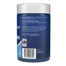 Blue supplement container with white lid on a white background