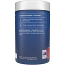 Blue supplement container with white lid on a white background