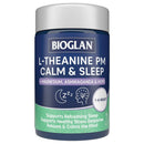 Bioglan L-Theanine PM Calm & Sleep supplement container on a white background