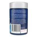 Back label of a supplement container with text and a barcode on a white background