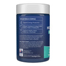 Back view of a Bioglan Mega B Complex supplement container with text on a white background
