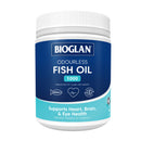 Bioglan fish oil supplement container on a white background