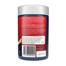 Supplement bottle label with text and a barcode on a white background