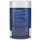 Blue supplement container with white label on a white background